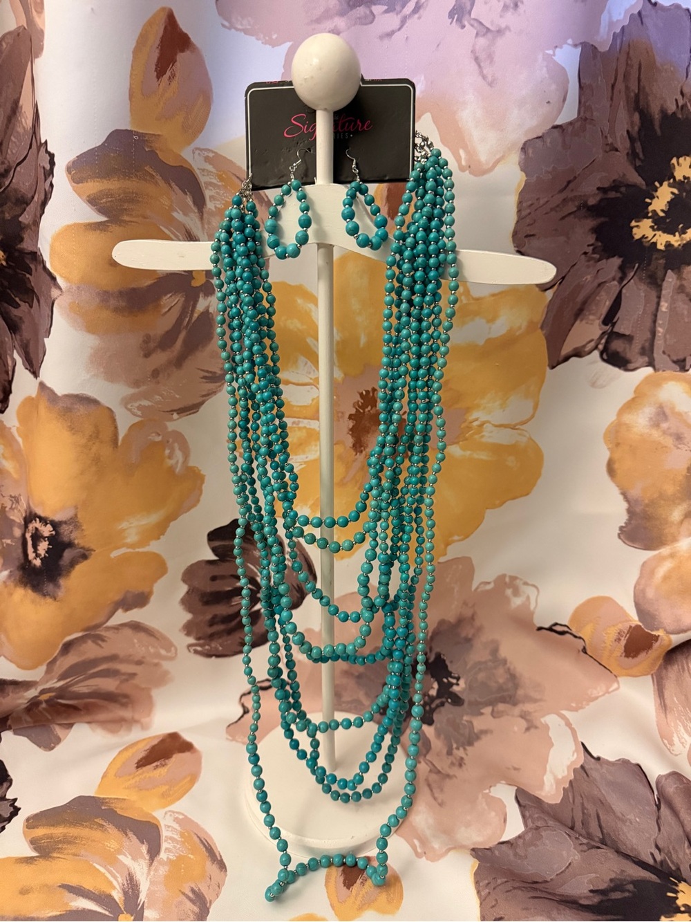 Signature Turquoise Multi-Strand Beaded Necklace with Matching Earrings